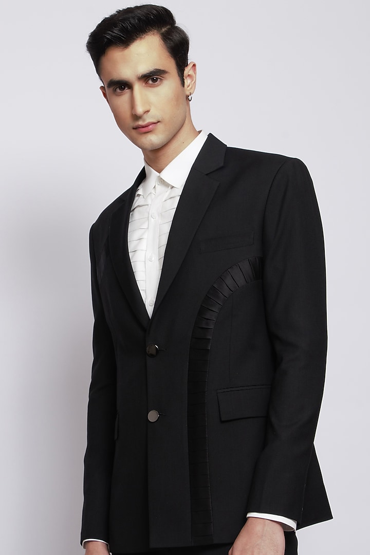 Black Armani Satin Pleated Blazer by DIERMEISS BY THE DRAGON LADY at Pernia's Pop Up Shop