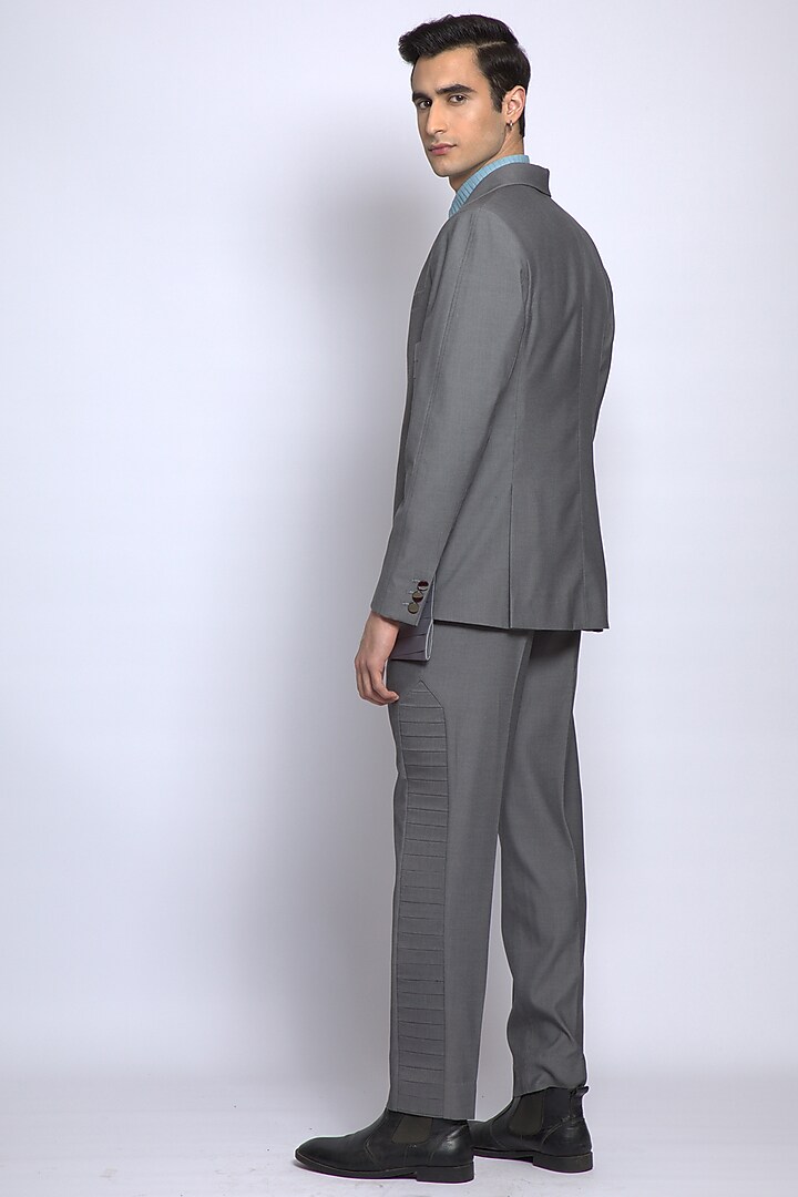 Grey Poly Viscose & Merino Wool Blazer by DIERMEISS BY THE DRAGON LADY at Pernia's Pop Up Shop