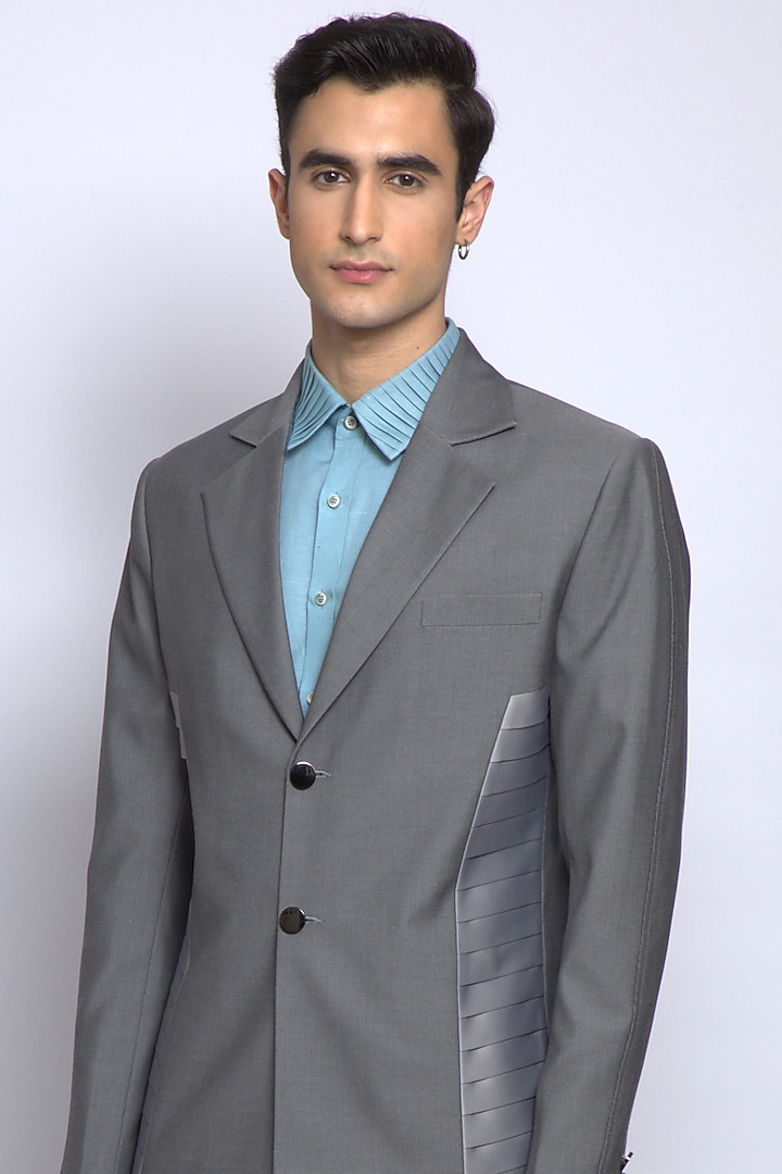 Grey Poly Viscose & Merino Wool Blazer by DIERMEISS BY THE DRAGON LADY at Pernia's Pop Up Shop