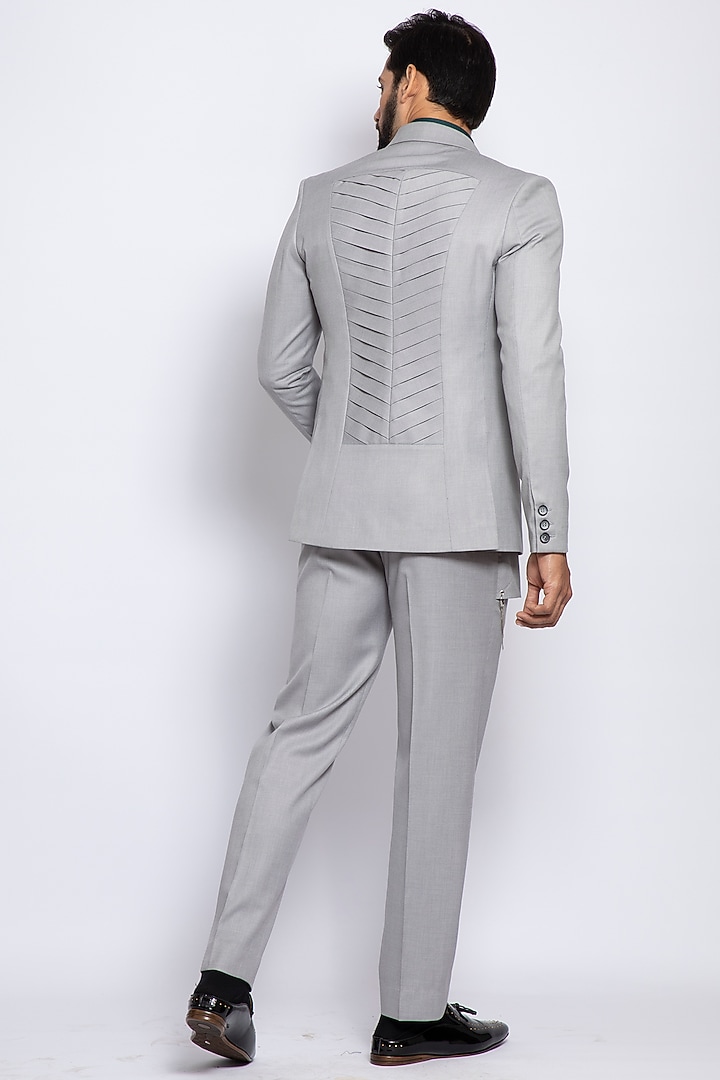 Light Grey Poly Viscose & Merino Wool Blazer by DIERMEISS BY THE DRAGON LADY at Pernia's Pop Up Shop