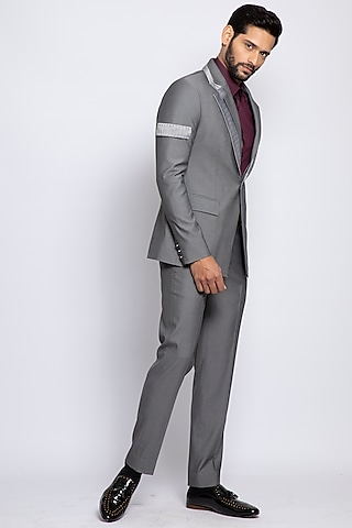 Dark Grey Poly Viscose & Merino Wool Blazer by DIERMEISS BY THE DRAGON LADY