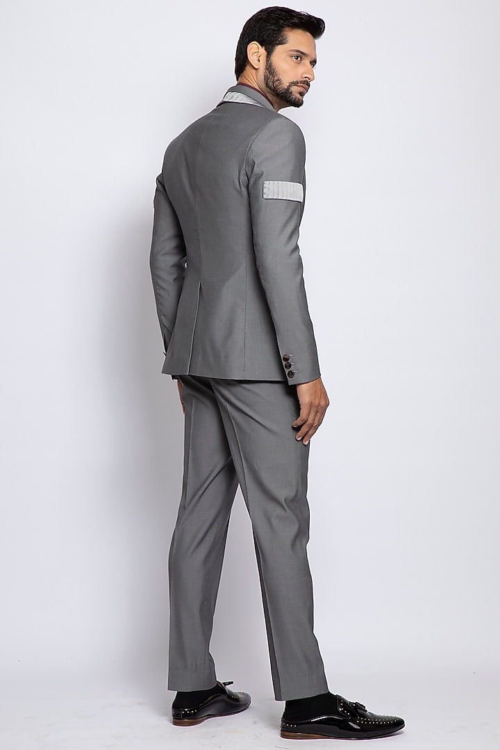 Dark Grey Poly Viscose & Merino Wool Blazer by DIERMEISS BY THE DRAGON LADY at Pernia's Pop Up Shop