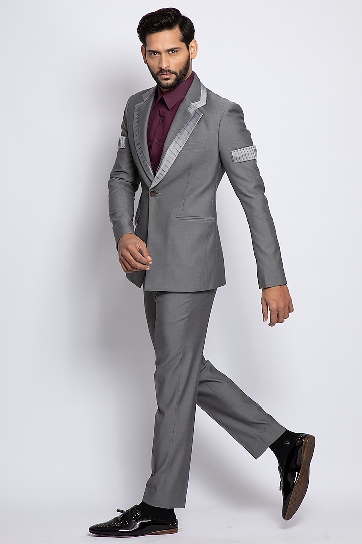 Dark Grey Poly Viscose & Merino Wool Blazer by DIERMEISS BY THE DRAGON LADY at Pernia's Pop Up Shop