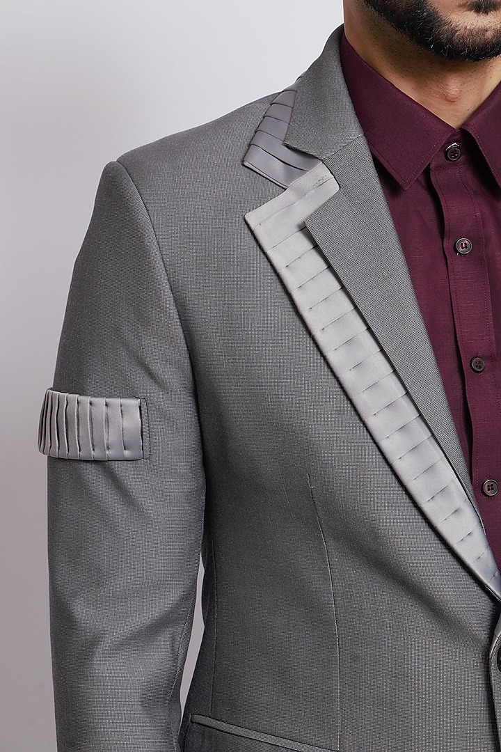 Dark Grey Poly Viscose & Merino Wool Blazer by DIERMEISS BY THE DRAGON LADY at Pernia's Pop Up Shop