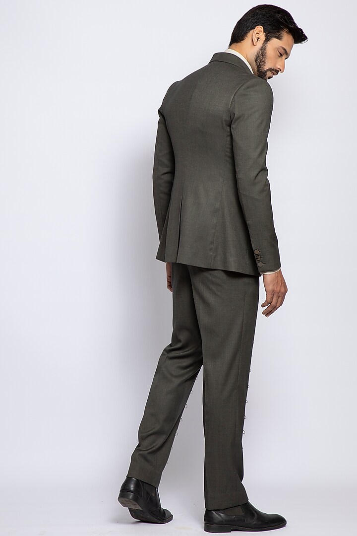 Pewter Green Poly Viscose & Merino Wool Blazer by DIERMEISS BY THE DRAGON LADY at Pernia's Pop Up Shop
