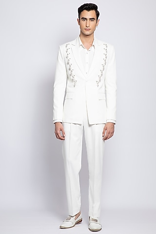 White Blazer With Dragon Charm Detail by DIERMEISS BY THE DRAGON LADY