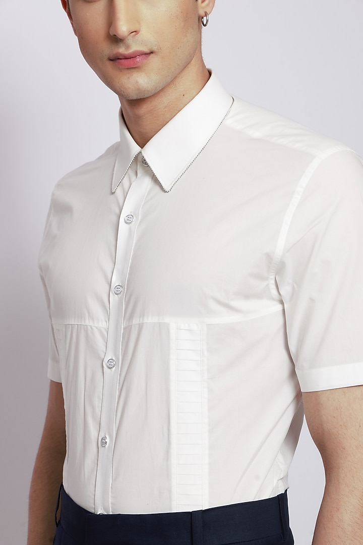 White Egyptian Giza Cotton Party Wear Shirt by DIERMEISS BY THE DRAGON LADY at Pernia's Pop Up Shop