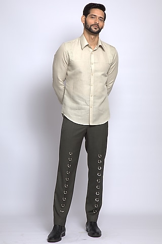 Beige Linen Cotton Shirt by DIERMEISS BY THE DRAGON LADY