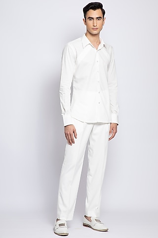 Ivory Egyptian Giza Cotton Shirt by DIERMEISS BY THE DRAGON LADY