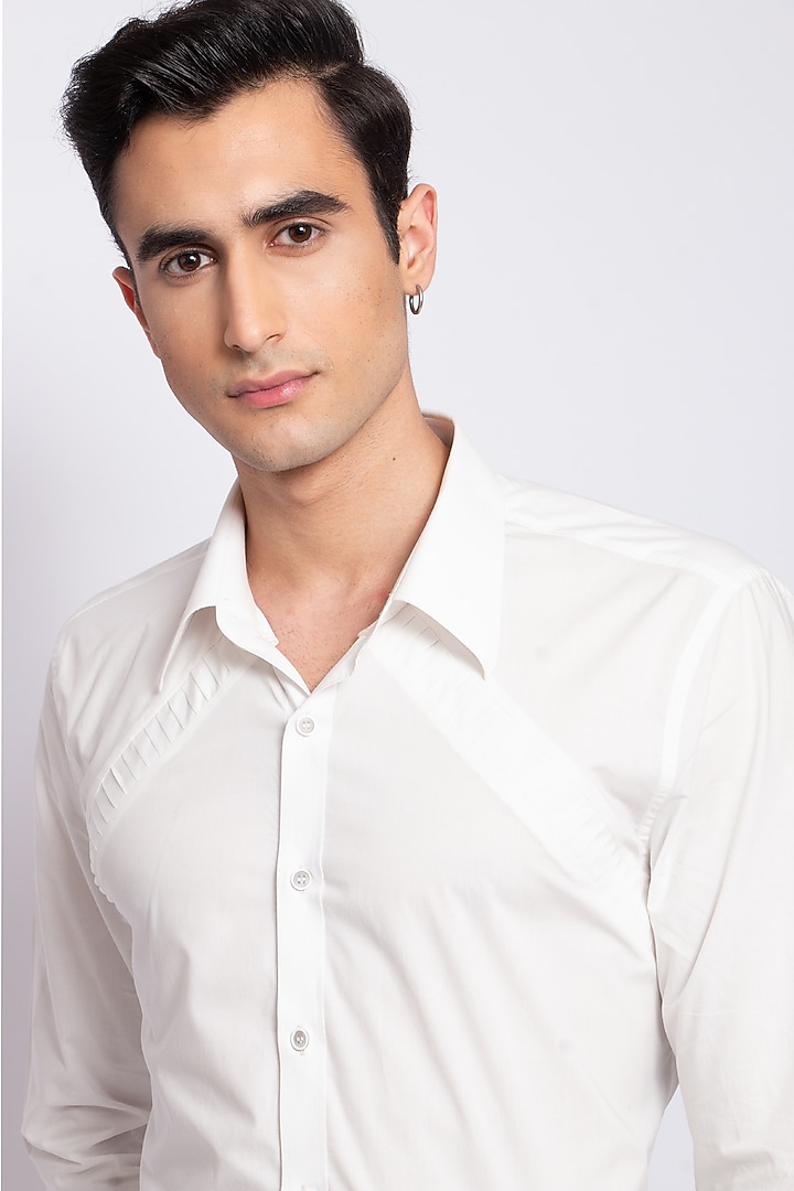 Ivory Egyptian Giza Cotton Party Wear Shirt by DIERMEISS BY THE DRAGON LADY at Pernia's Pop Up Shop