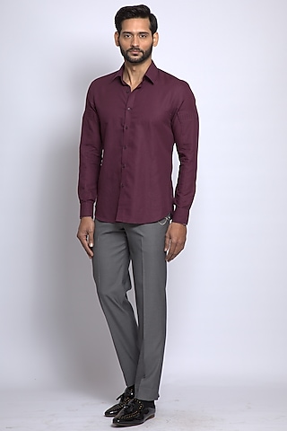 Wine Linen Cotton Shirt by DIERMEISS BY THE DRAGON LADY