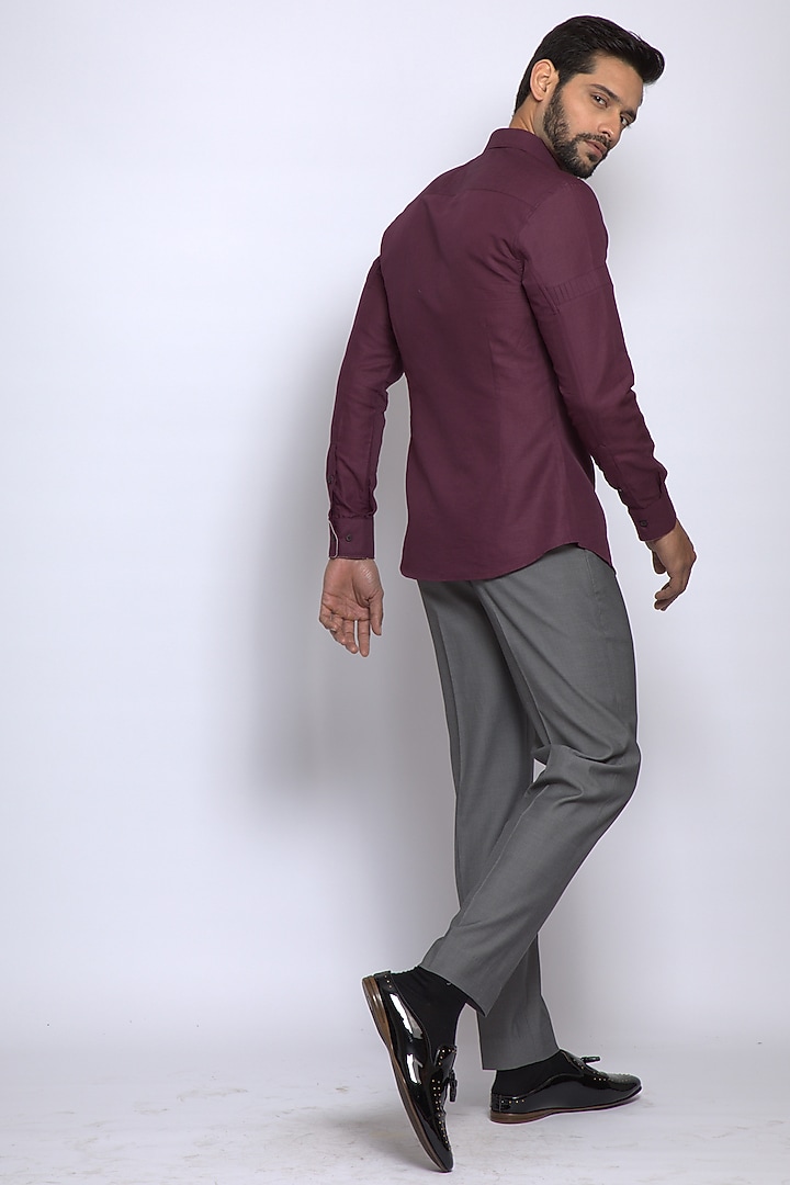Wine Linen Cotton Party Wear Shirt by DIERMEISS BY THE DRAGON LADY at Pernia's Pop Up Shop