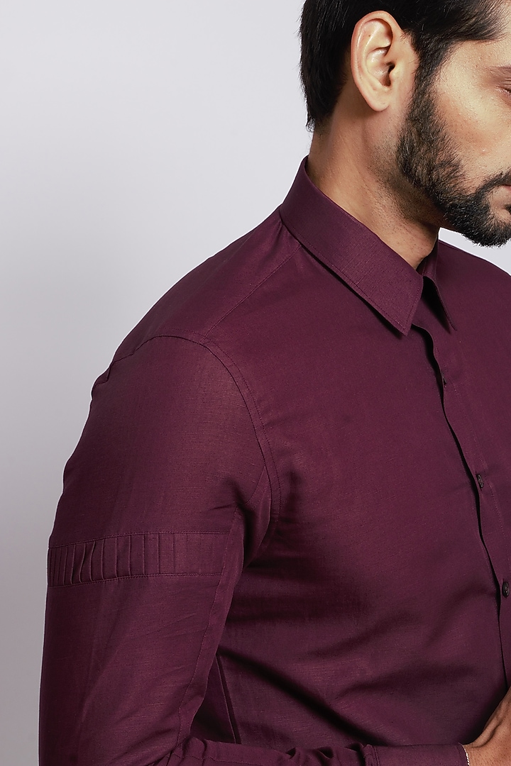 Wine Linen Cotton Party Wear Shirt by DIERMEISS BY THE DRAGON LADY at Pernia's Pop Up Shop