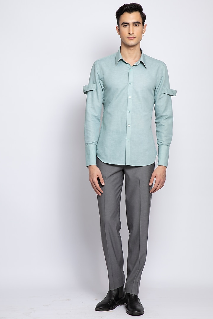 Mint Linen Cotton Shirt by DIERMEISS BY THE DRAGON LADY