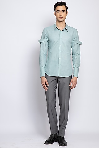 Mint Linen Cotton Shirt by DIERMEISS BY THE DRAGON LADY