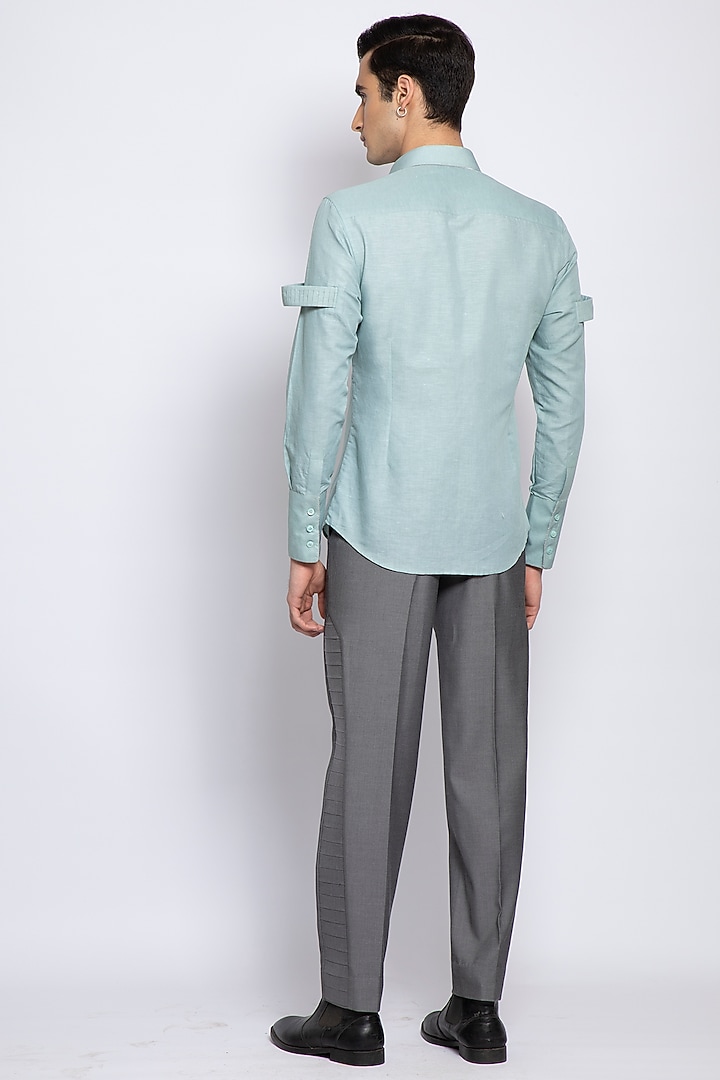 Mint Linen Cotton Party Wear Shirt by DIERMEISS BY THE DRAGON LADY at Pernia's Pop Up Shop