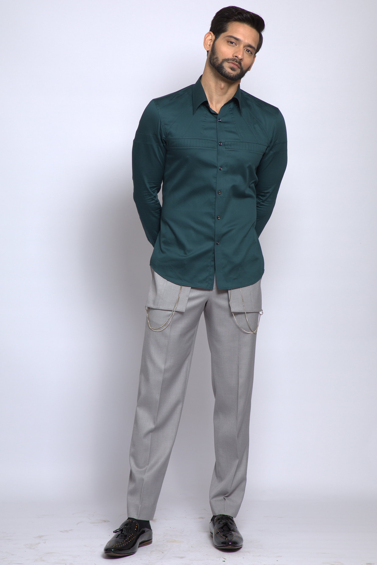 Emerald Green Cotton Blend Party  start Shirt by DIERMEISS BY THE DRAGON LADY at Pernia's Pop Up Shop