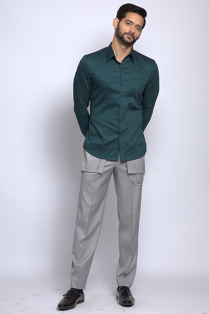 Emerald Green Cotton Blend Shirt by DIERMEISS BY THE DRAGON LADY