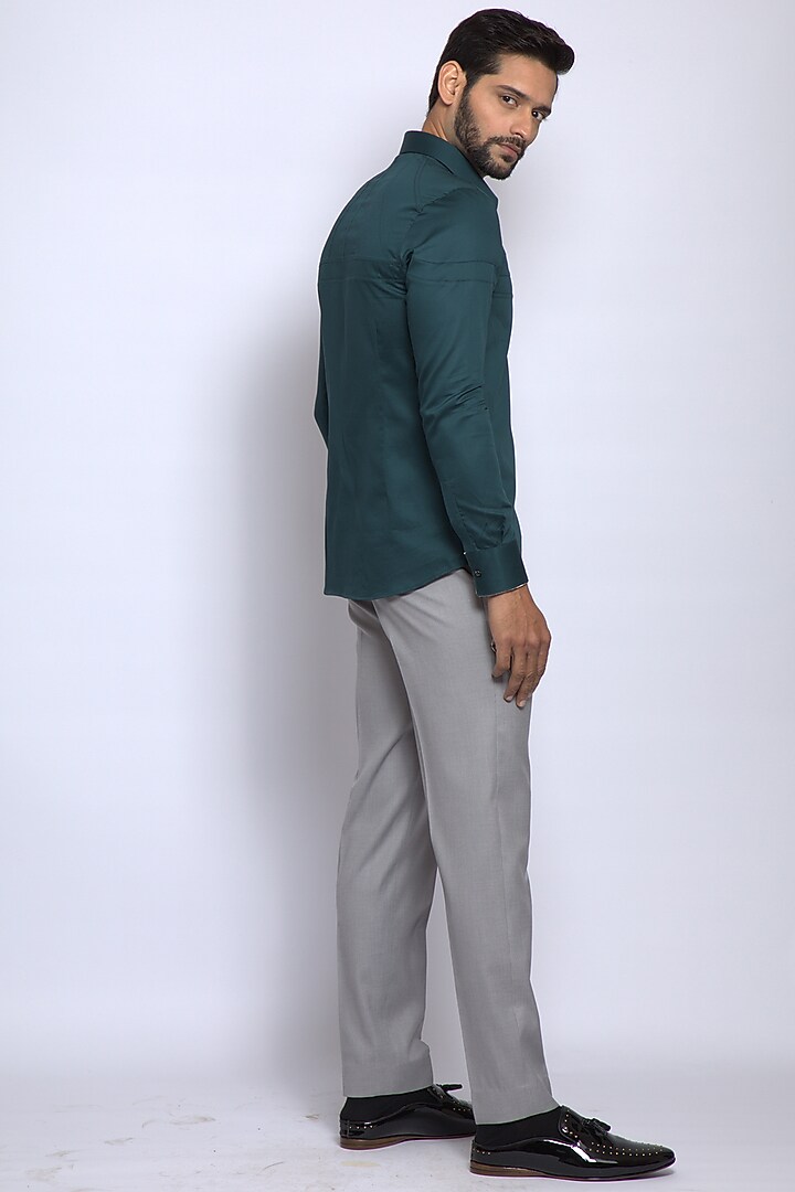 Emerald Green Cotton Blend Party Wear Shirt by DIERMEISS BY THE DRAGON LADY at Pernia's Pop Up Shop