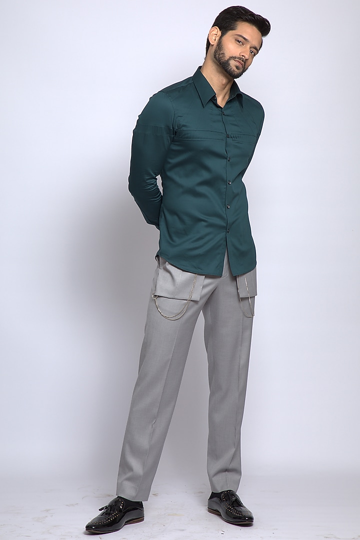 Emerald Green Cotton Blend Party Wear Shirt by DIERMEISS BY THE DRAGON LADY at Pernia's Pop Up Shop