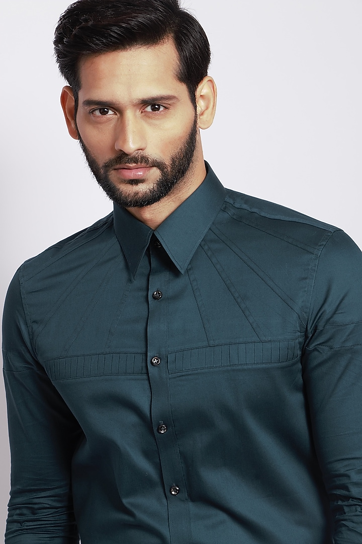 Emerald Green Cotton Blend Party Wear Shirt by DIERMEISS BY THE DRAGON LADY at Pernia's Pop Up Shop