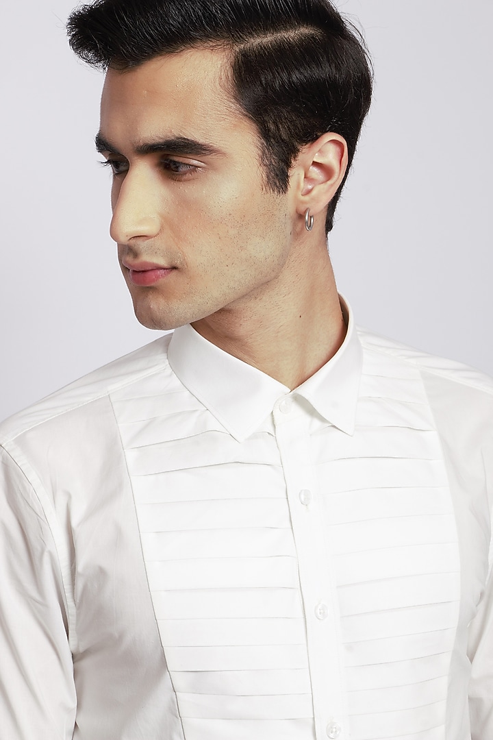 White Egyptian Giza Cotton Party Wear Shirt by DIERMEISS BY THE DRAGON LADY at Pernia's Pop Up Shop
