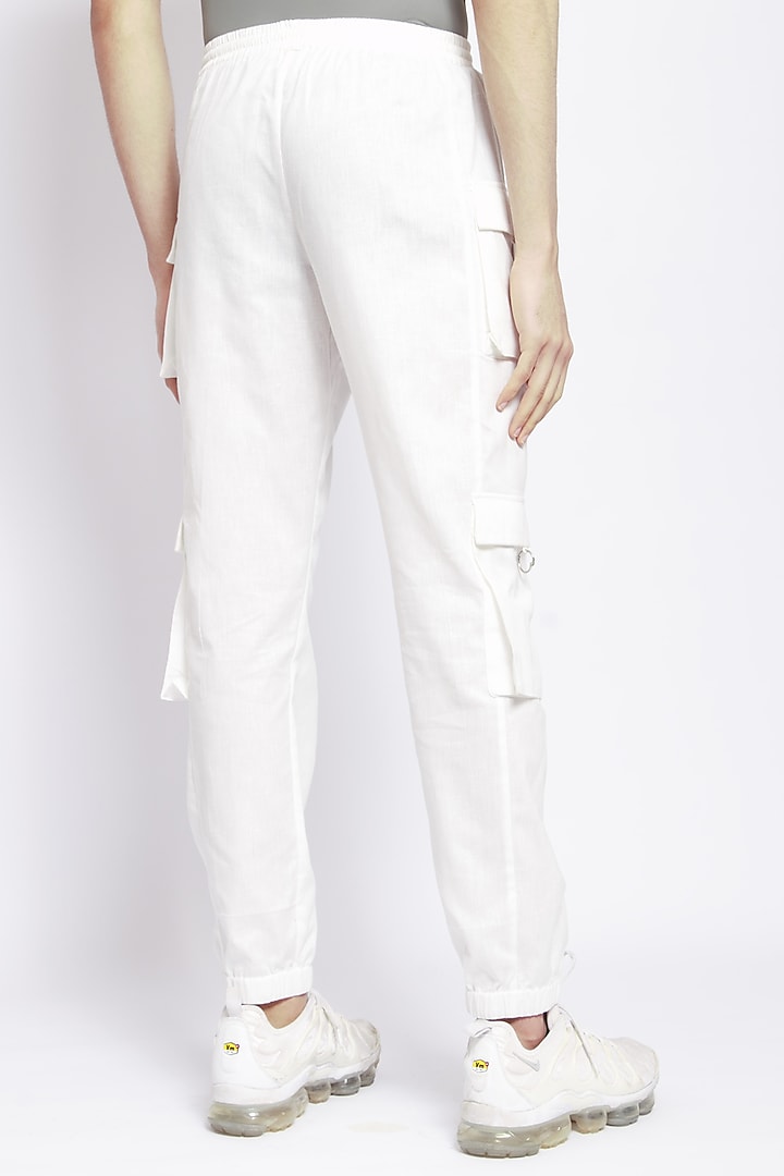 Powder Blue Cotton Flax Joggers by DIERMEISS BY THE DRAGON LADY at Pernia's Pop Up Shop