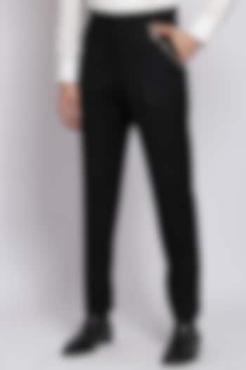 Black Italian Terry Rayon Suiting Trousers by DIERMEISS BY THE DRAGON LADY