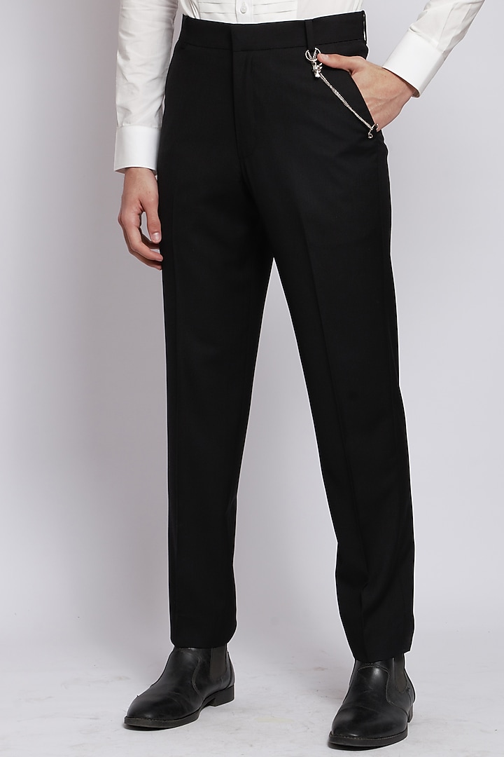 Black Italian Terry Rayon Suiting Trousers by DIERMEISS BY THE DRAGON LADY