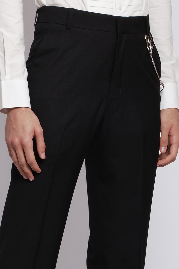 Black Italian Terry Rayon Suiting Trousers by DIERMEISS BY THE DRAGON LADY at Pernia's Pop Up Shop
