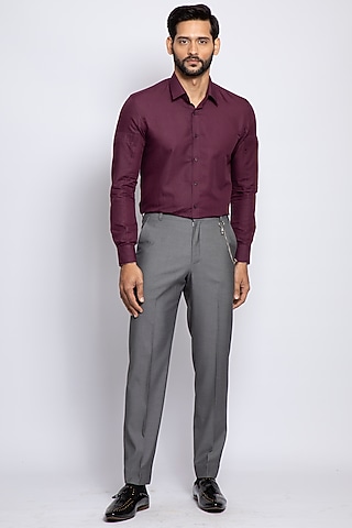 Grey Poly Viscose & Merino Wool Trousers by DIERMEISS BY THE DRAGON LADY