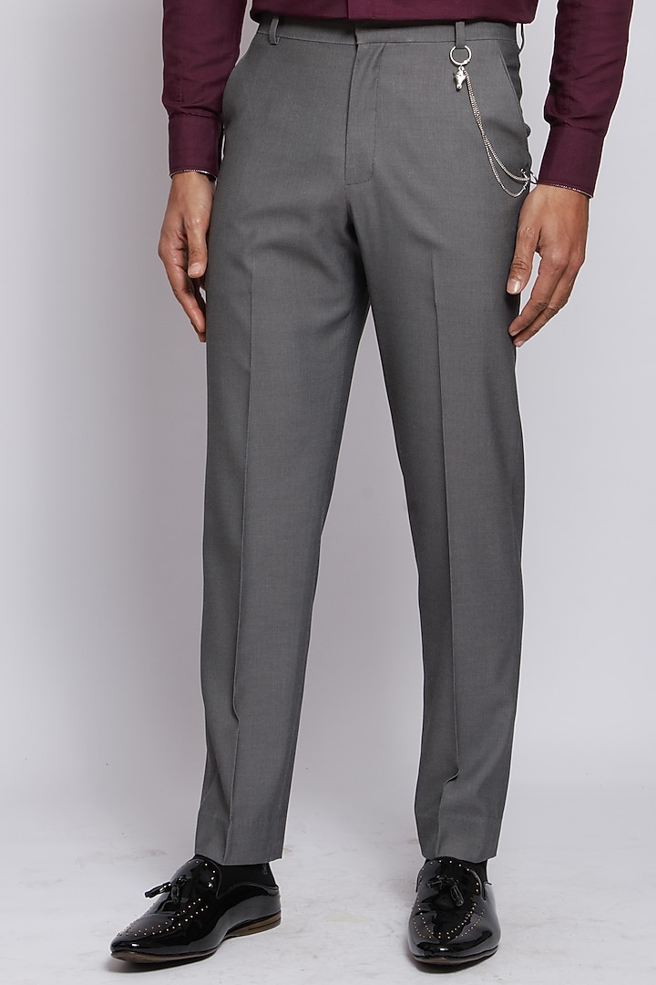 Grey Poly Viscose & Merino Wool Trousers by DIERMEISS BY THE DRAGON LADY at Pernia's Pop Up Shop