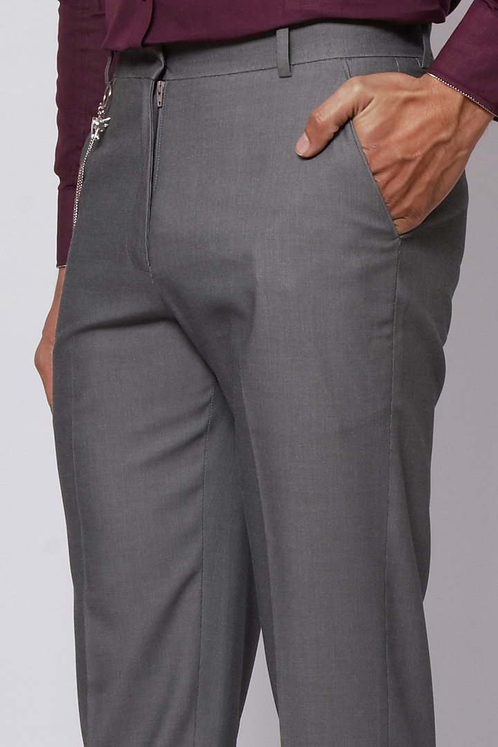 Grey Poly Viscose & Merino Wool Trousers by DIERMEISS BY THE DRAGON LADY at Pernia's Pop Up Shop