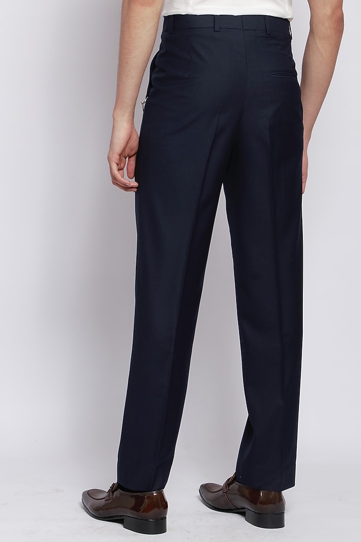 Ink blue Poly Viscose Trousers by DIERMEISS BY THE DRAGON LADY at Pernia's Pop Up Shop