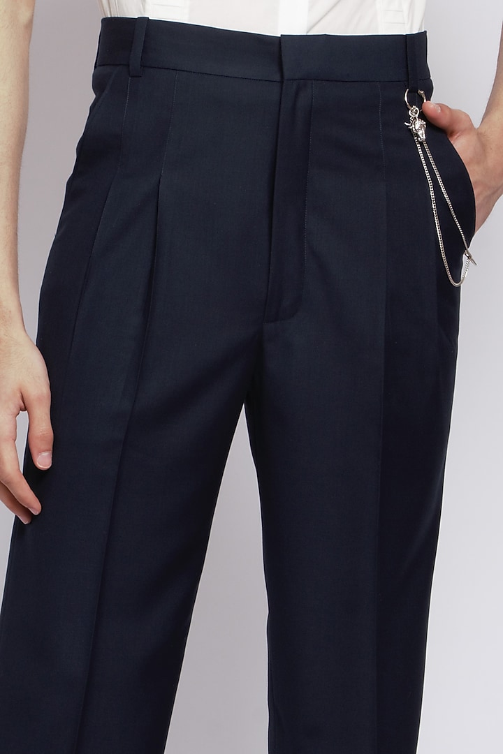 Ink blue Poly Viscose Trousers by DIERMEISS BY THE DRAGON LADY at Pernia's Pop Up Shop