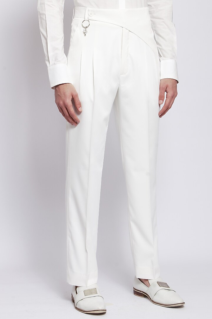 White Trousers With Dragon Charm Detail by DIERMEISS BY THE DRAGON LADY at Pernia's Pop Up Shop