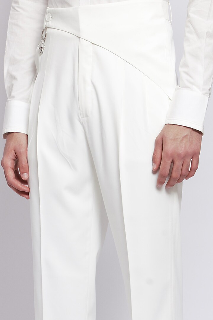 White Trousers With Dragon Charm Detail by DIERMEISS BY THE DRAGON LADY at Pernia's Pop Up Shop