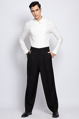 Black Trousers In Italian Terry Rayon Suiting by DIERMEISS BY THE DRAGON LADY