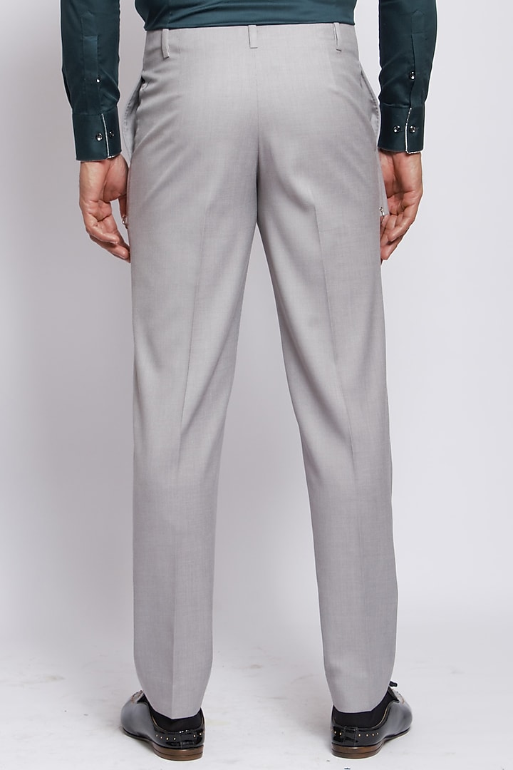 Light Grey Poly Viscose & Merino Wool Trousers by DIERMEISS BY THE DRAGON LADY at Pernia's Pop Up Shop
