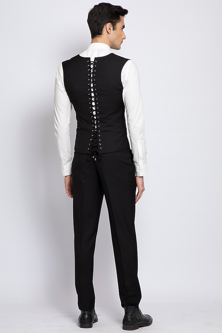 Black Italian Terry Rayon Suiting Waistcoat by DIERMEISS BY THE DRAGON LADY at Pernia's Pop Up Shop