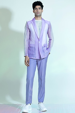 Violet Silk Organza & Polyester Mesh Blazer by DIERMEISS BY THE DRAGON LADY