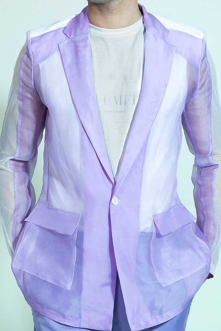 Violet Silk Organza & Polyester Mesh Blazer by DIERMEISS BY THE DRAGON LADY at Pernia's Pop Up Shop