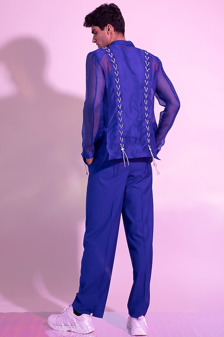 Royal Blue Silk Organza Blazer by DIERMEISS BY THE DRAGON LADY at Pernia's Pop Up Shop