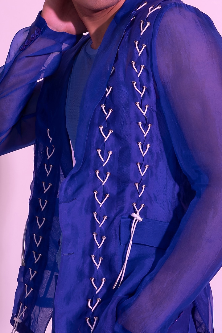Royal Blue Silk Organza Blazer by DIERMEISS BY THE DRAGON LADY at Pernia's Pop Up Shop
