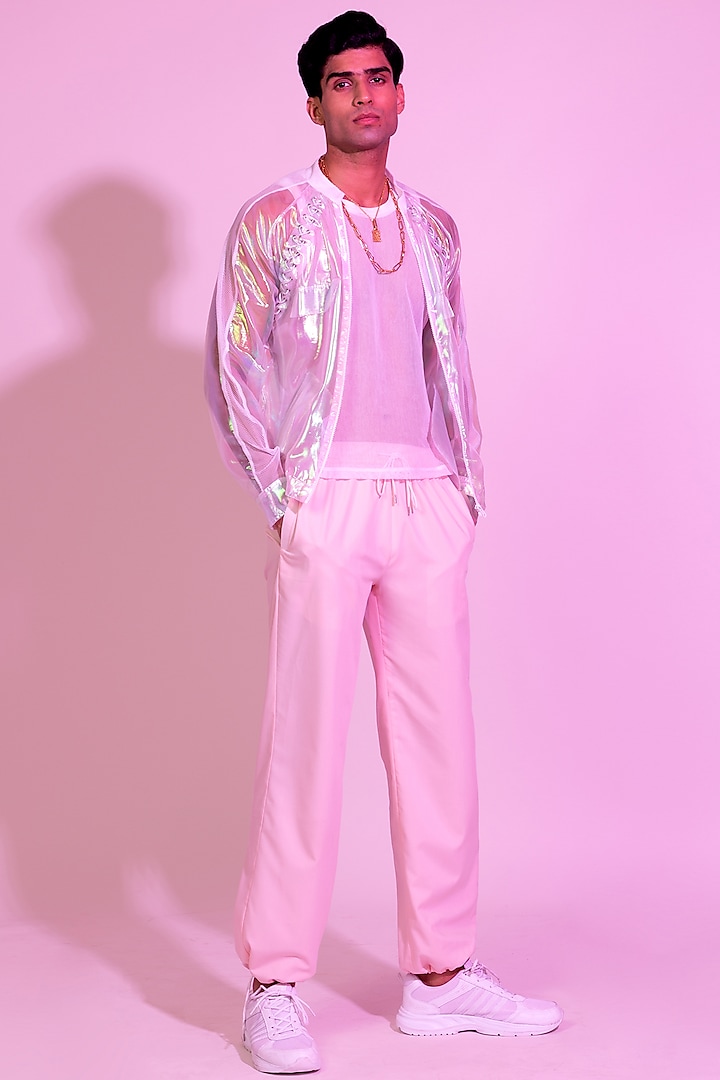 Pink Organza Transparent Bomber Jacket by DIERMEISS BY THE DRAGON LADY