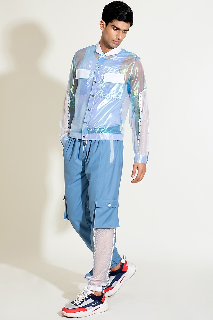 Blue Holographic Organza Jacket by DIERMEISS BY THE DRAGON LADY