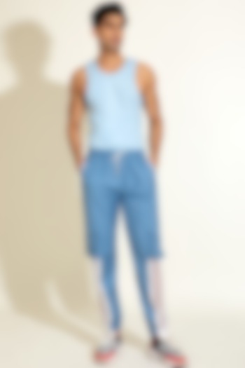 Powder Blue Mesh Jogger Pants by DIERMEISS BY THE DRAGON LADY