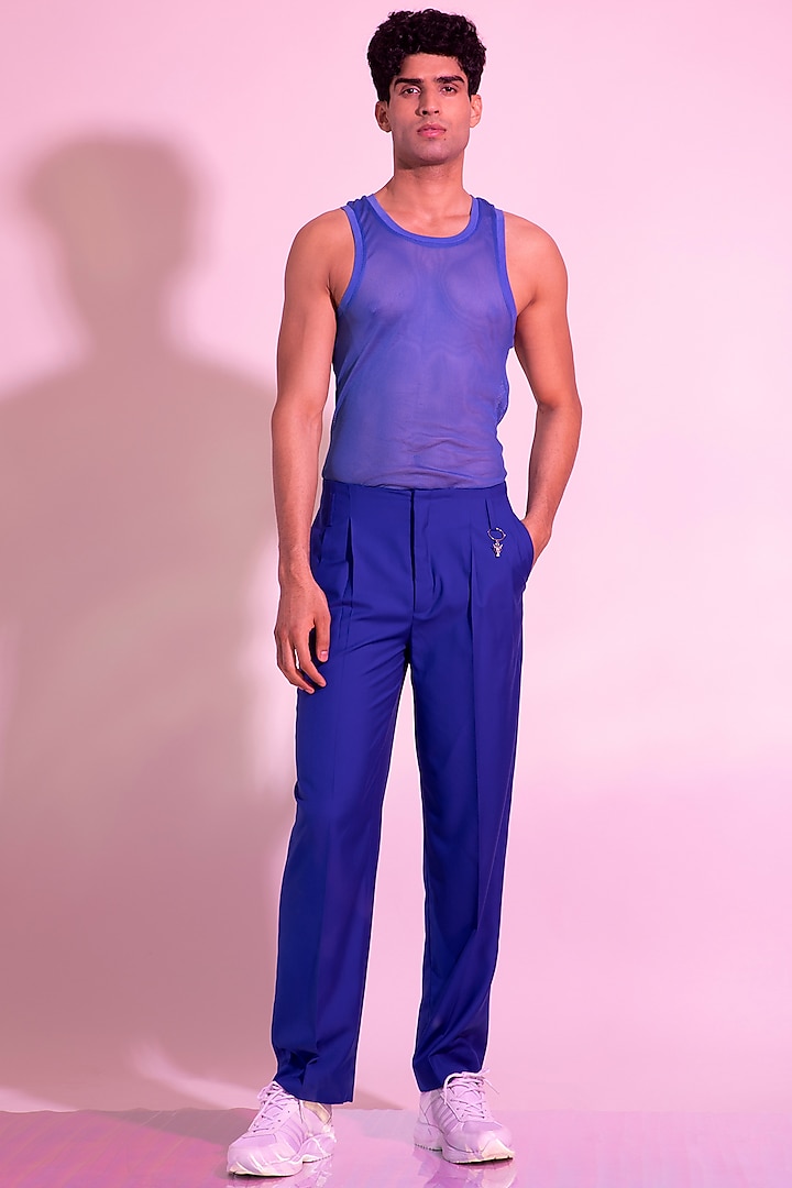 Royal Blue Rayon Pants by DIERMEISS BY THE DRAGON LADY