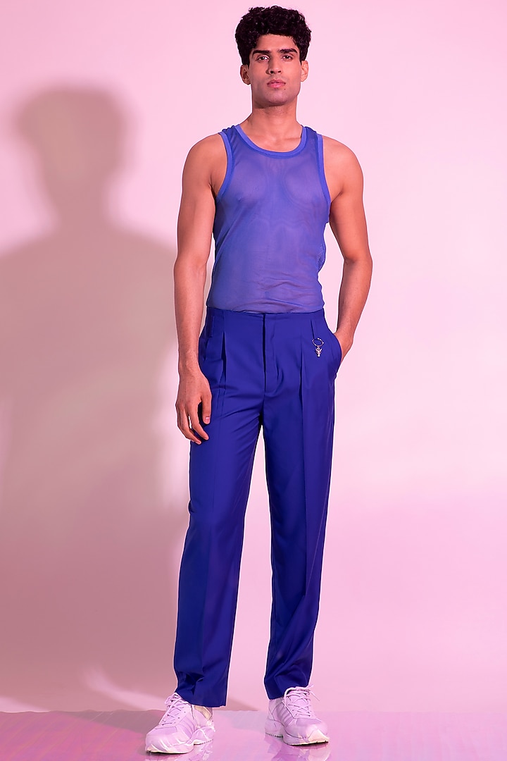 Royal Blue Rayon Pants by DIERMEISS BY THE DRAGON LADY at Pernia's Pop Up Shop