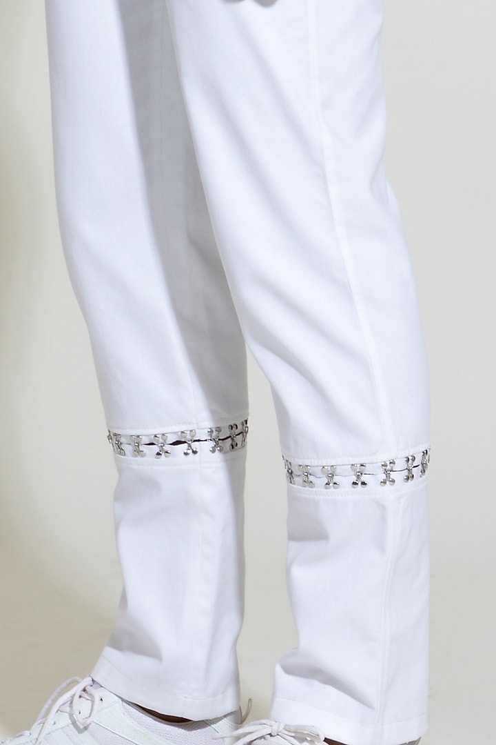 White Cotton Denim Pants by DIERMEISS BY THE DRAGON LADY at Pernia's Pop Up Shop